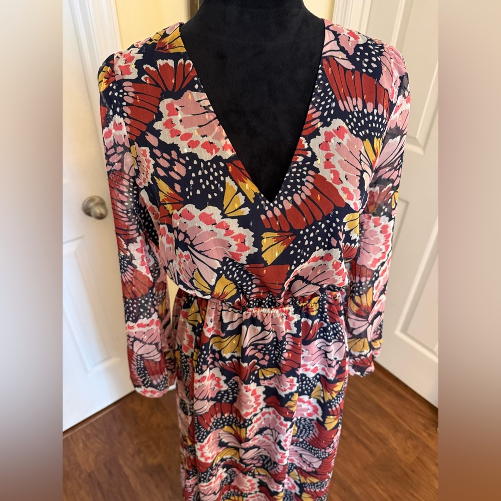 Boden Metallic Detail Maxi Dress Petal Stamp Print Size 8 Boho Floral - Picture 3 of 8